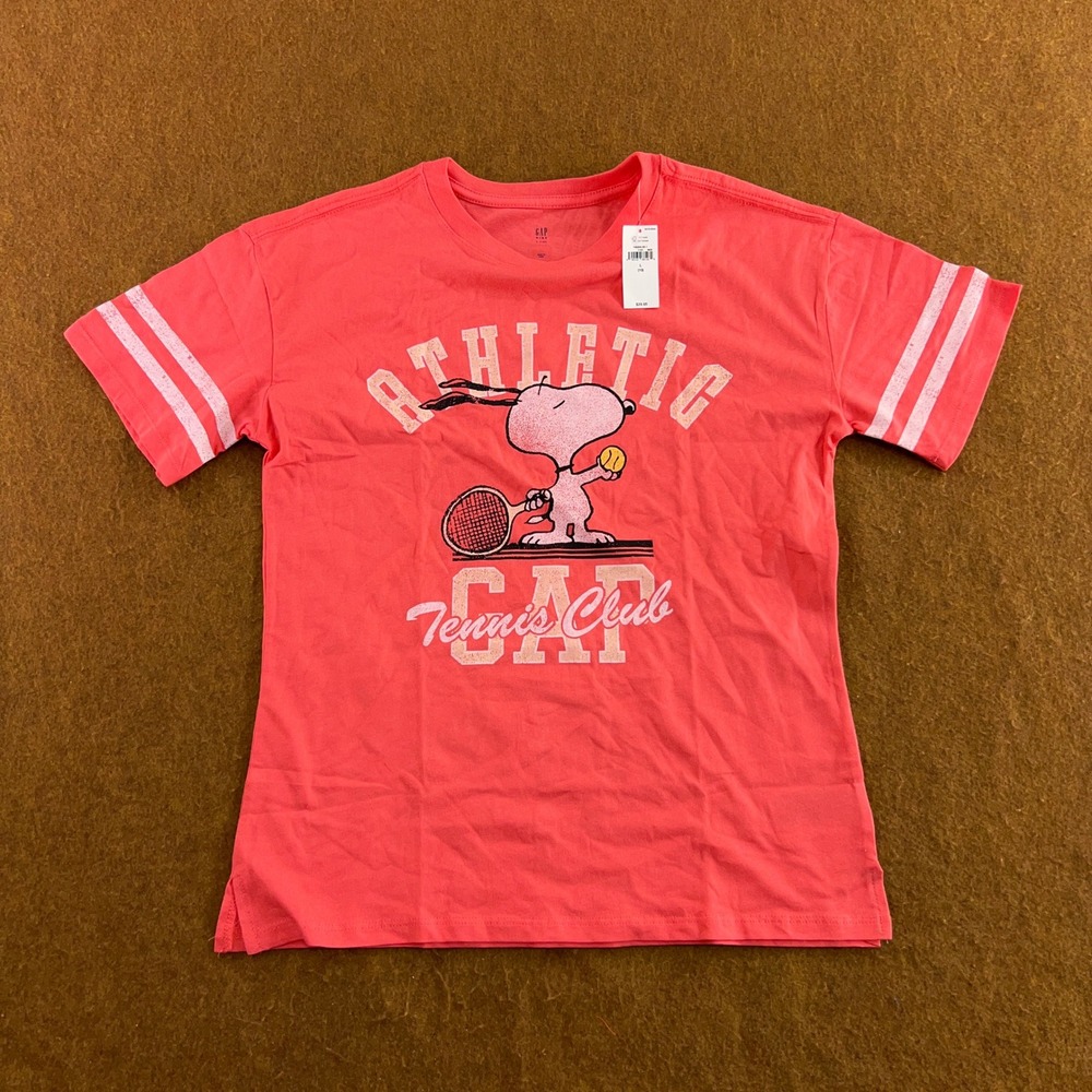 Gap Kids Large 10 Pink Peanuts Snoopy Athletic Tennis Club Graphic T-Shirt NWT